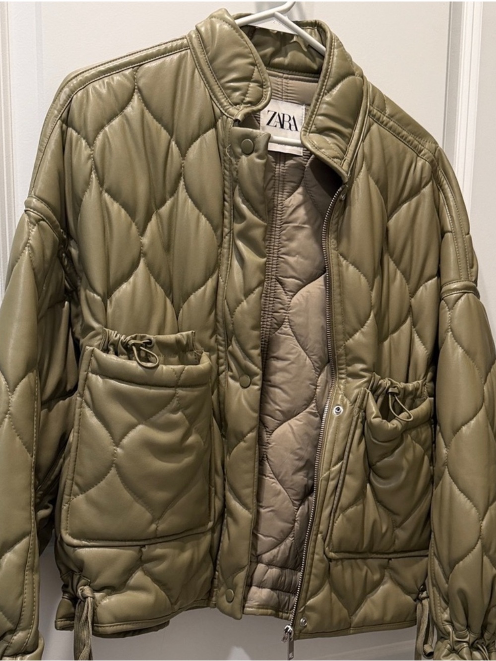 Zara Oversized Olive Quilted Puffer Jacket